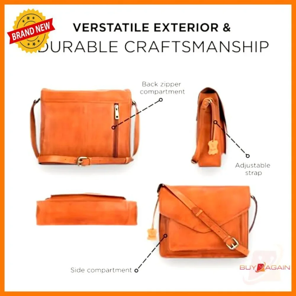 Genuine Leather Crossbody Bag, Adjustable Strap, Multi-Pocket Satchel